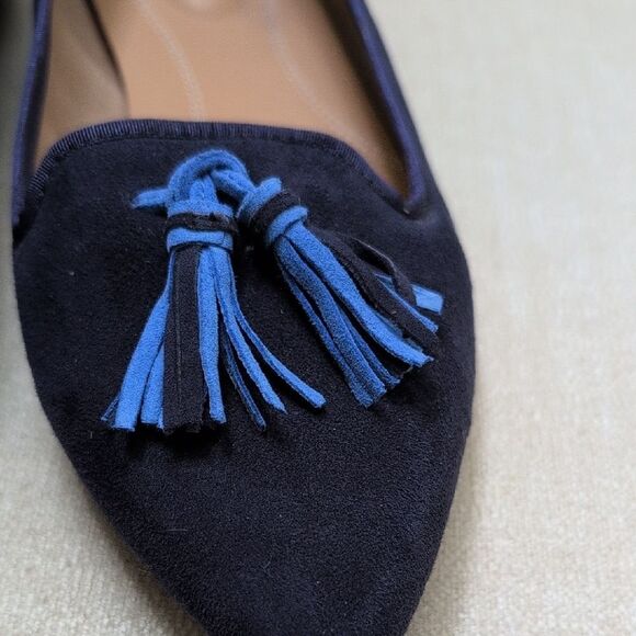Hush Puppies Sadie Tassel Slip On Loafers Blue Suede Flat Shoes Size 9.5Wide - Picture 6 of 11